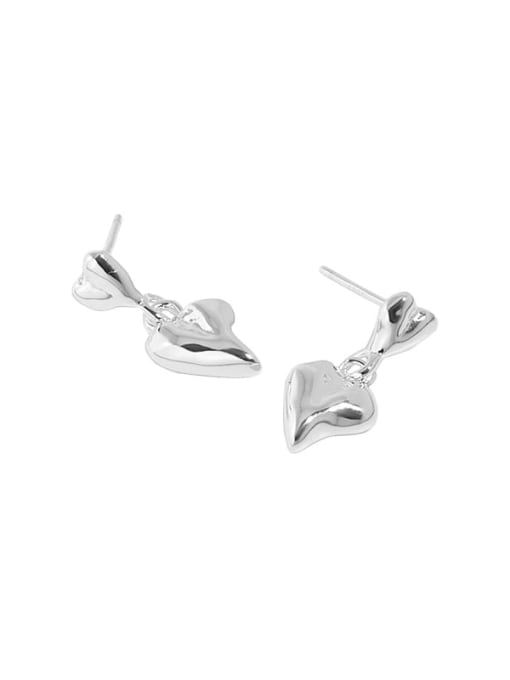 Silver [with pure Tremella plug] 925 Sterling Silver Smotth Heart Minimalist Stud Earring